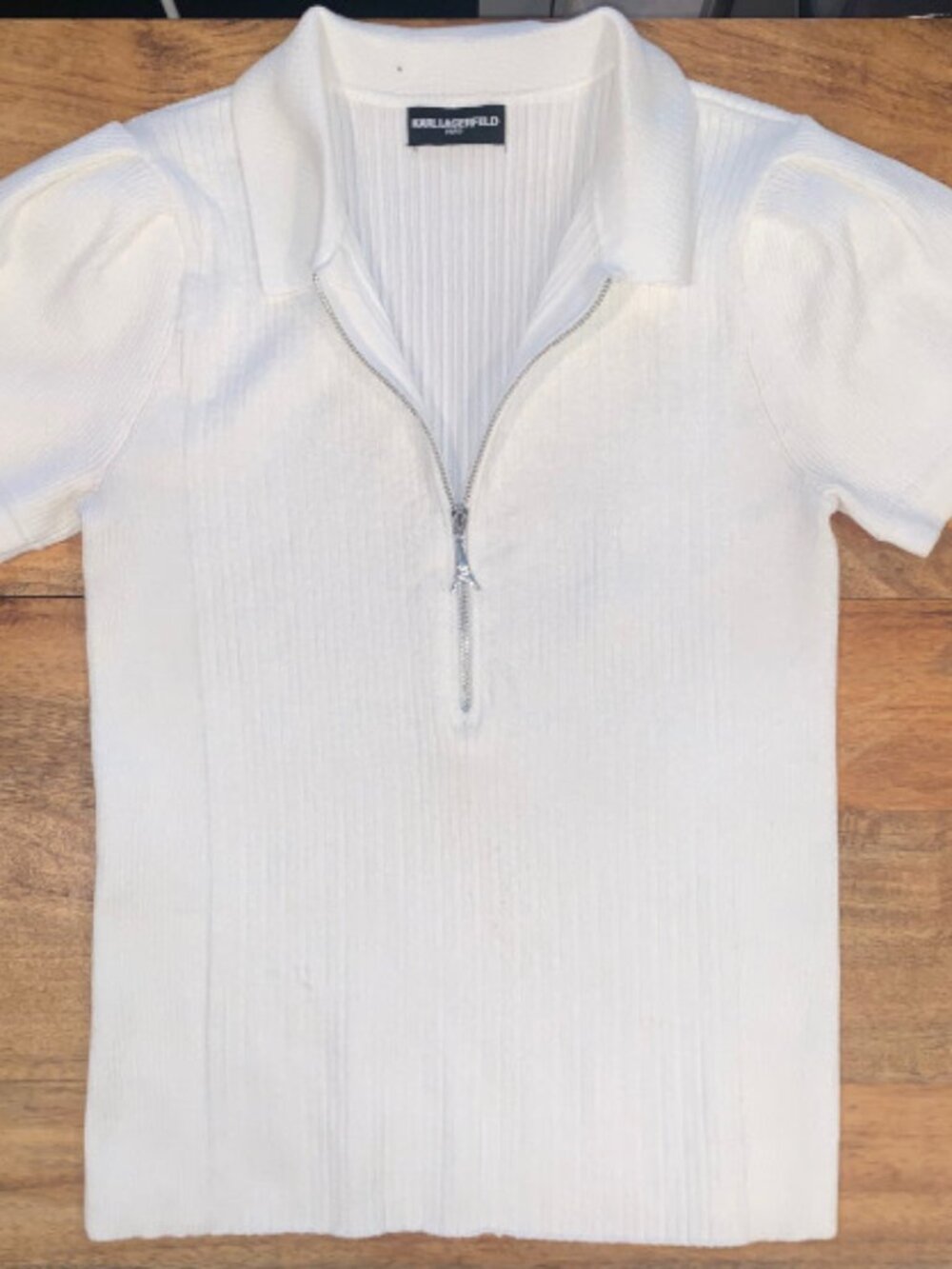 Karl Lagerfeld Paris white knit shirt with half zipper